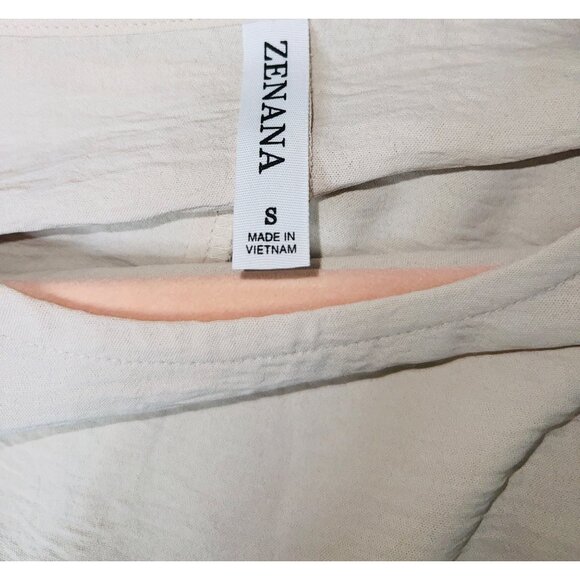 Zenana Crinkle Texture Beige Short Sleeve Top With Ruffle Detail S 100% Polyeste - Picture 3 of 5